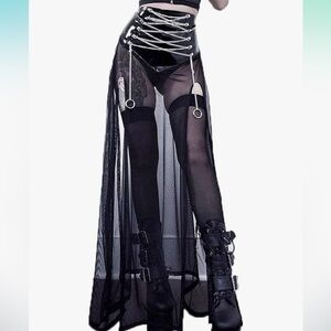 Gothic long mesh skirt with chains